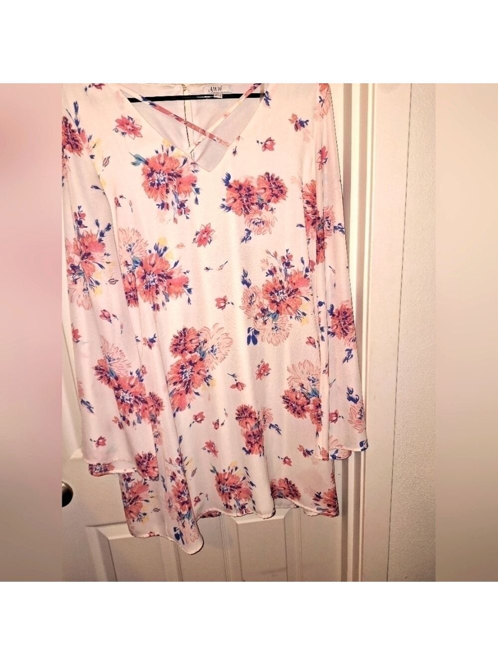 AUW Cream Floral Long Sleeve Shirt Dress
